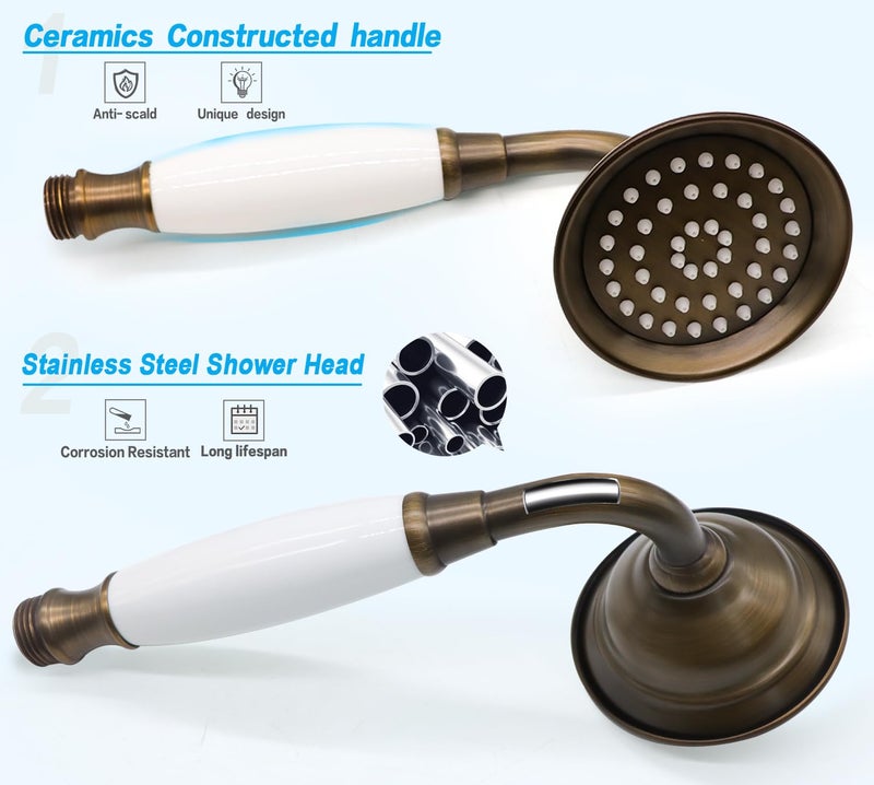 ENGA Vintage Hand-held Shower Rain Sprayer Telephone Shaped Ceramic Shower Head with 59 Inch Hose for Bathroom (Retro Bronze) - Image 4